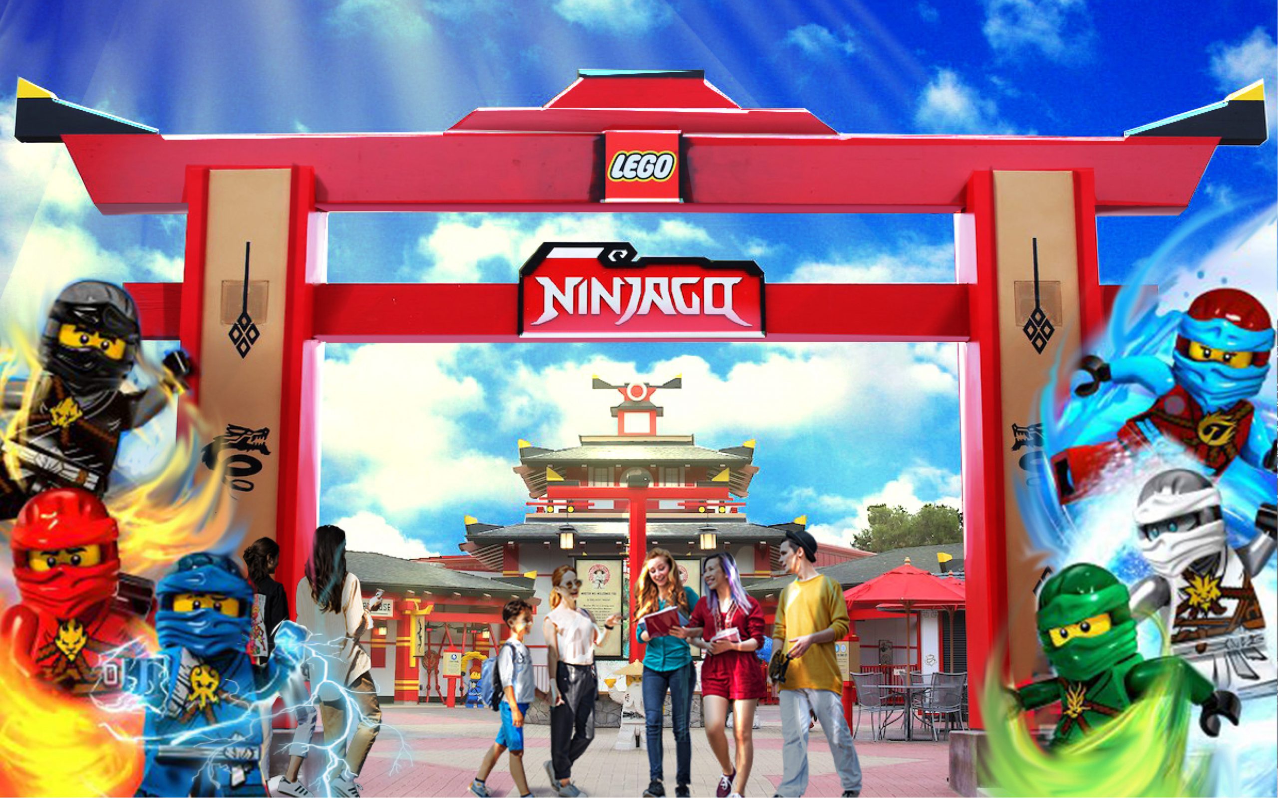 Concept image of outside a LEGO Ninjago ride