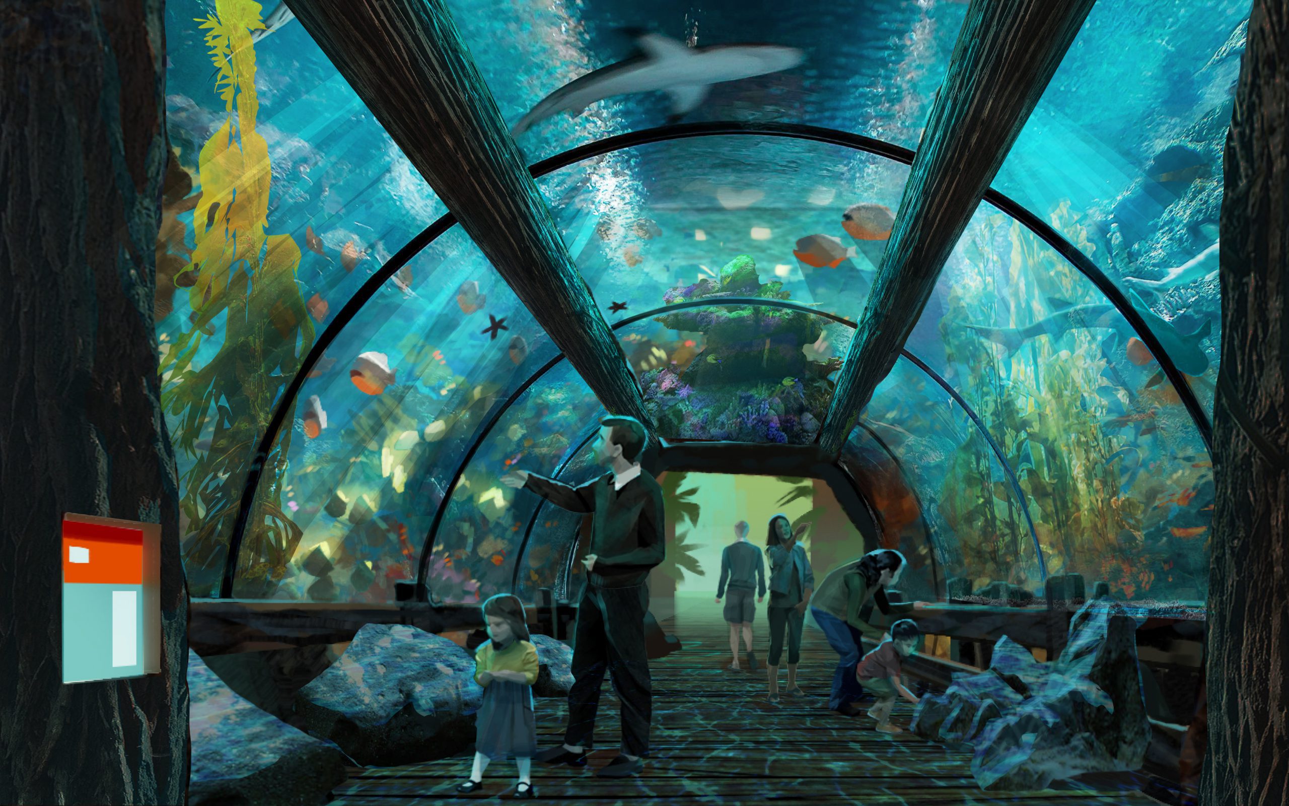 Walk through fish tunnel