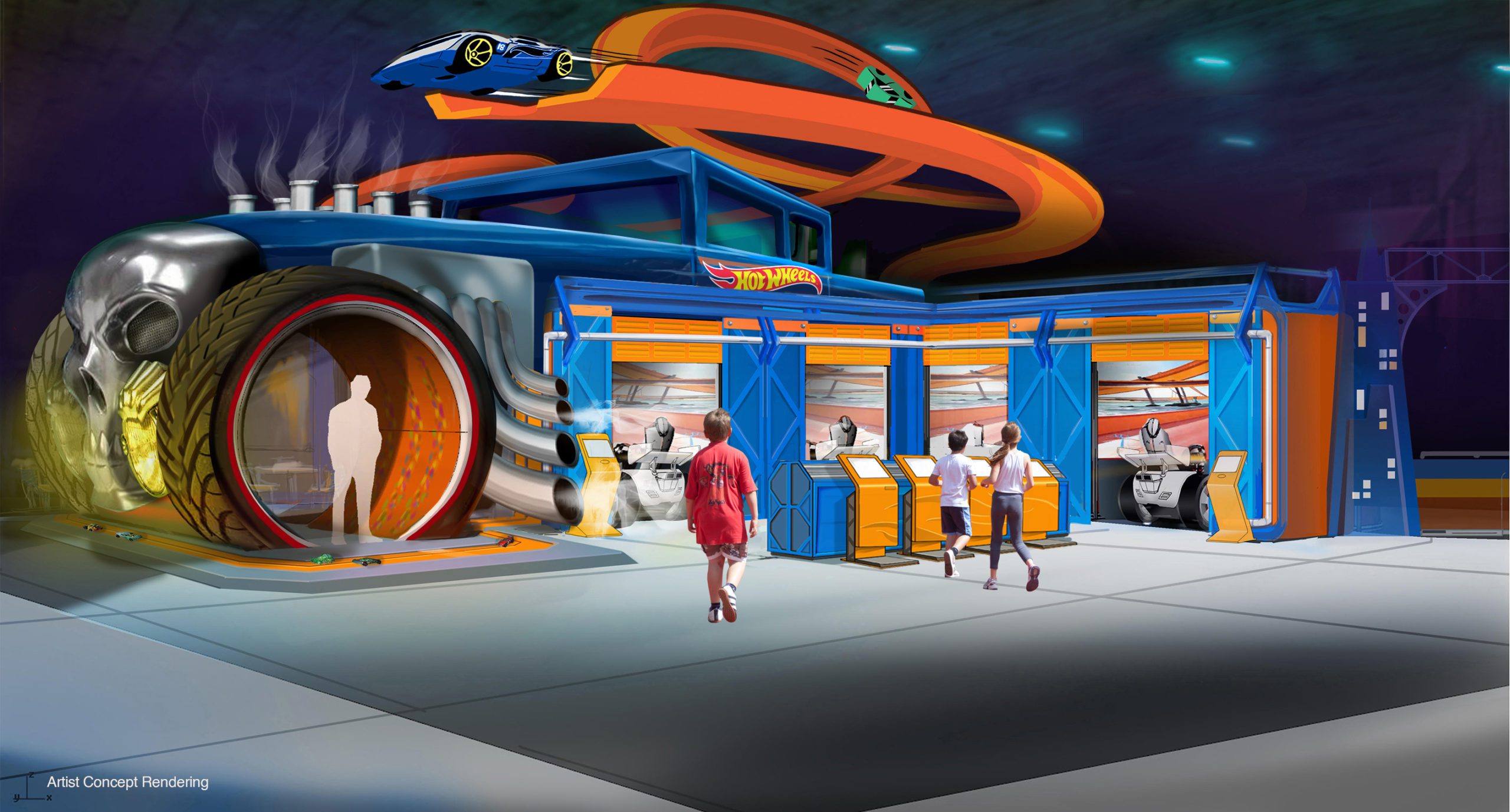 A concept image of a Hot Wheels themed area