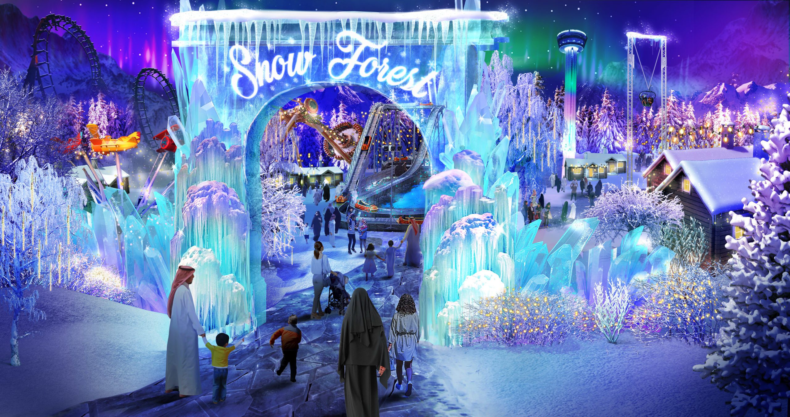 A concept image of the Winter Wonderland Snow Forest which includes mostly blue and white