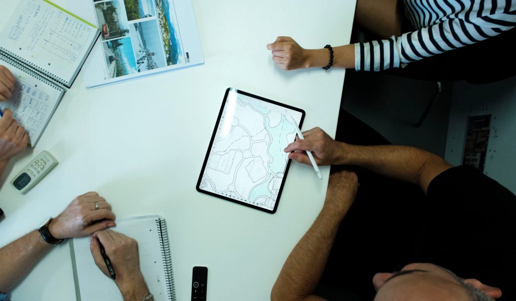 Attraction design process being carried out on a tablet